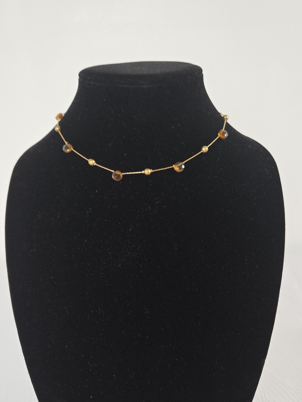 Vintage Monet Gold Necklace with Brown Accent Beads 16 In